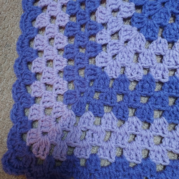 Handmade Crocheted Purple Lap Crib Blanket Throw Afghan - Picture 5 of 11